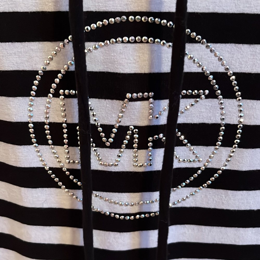 NEW Michael Kors Black & White Striped Hooded Long Sleeve Top Women’s Size Small - Picture 4 of 7
